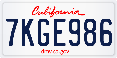 CA license plate 7KGE986