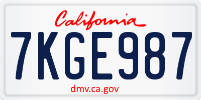 CA license plate 7KGE987