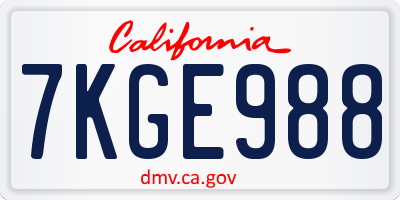 CA license plate 7KGE988