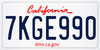 CA license plate 7KGE990