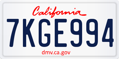 CA license plate 7KGE994