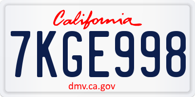CA license plate 7KGE998