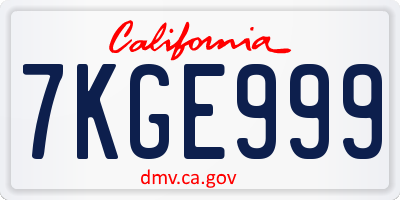 CA license plate 7KGE999