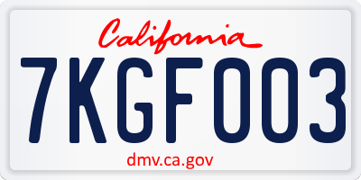 CA license plate 7KGF003