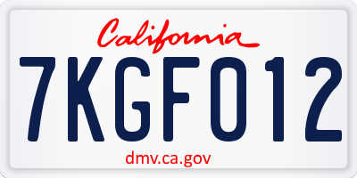 CA license plate 7KGF012