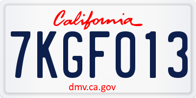 CA license plate 7KGF013