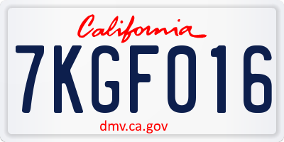 CA license plate 7KGF016