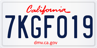 CA license plate 7KGF019