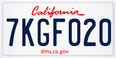 CA license plate 7KGF020