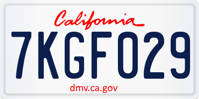 CA license plate 7KGF029