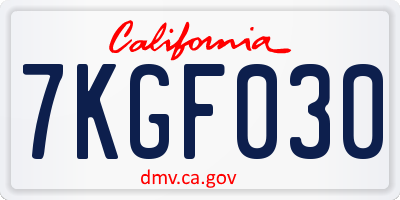 CA license plate 7KGF030