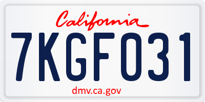 CA license plate 7KGF031