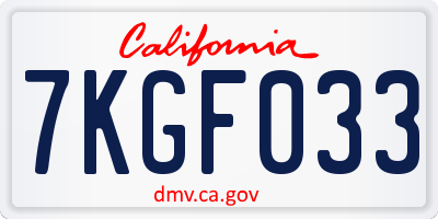 CA license plate 7KGF033