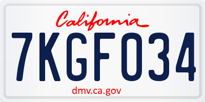 CA license plate 7KGF034