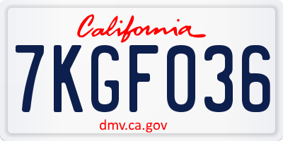 CA license plate 7KGF036