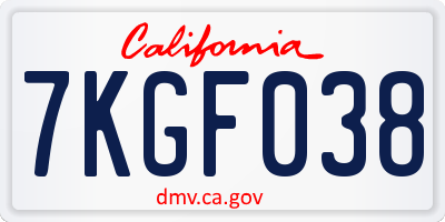CA license plate 7KGF038