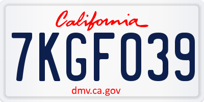 CA license plate 7KGF039