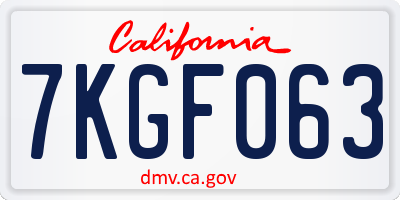 CA license plate 7KGF063