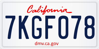 CA license plate 7KGF078