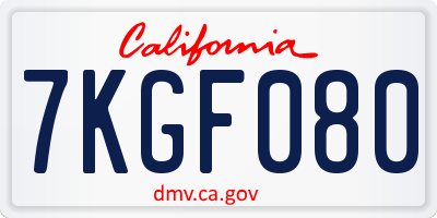 CA license plate 7KGF080