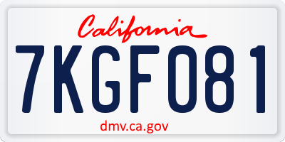 CA license plate 7KGF081