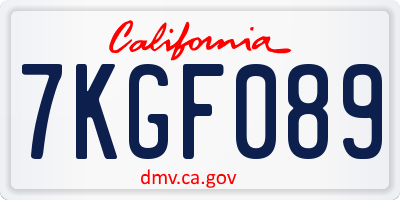 CA license plate 7KGF089
