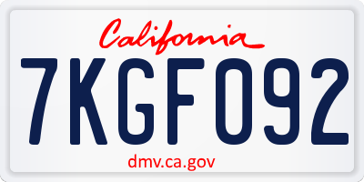 CA license plate 7KGF092