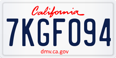 CA license plate 7KGF094