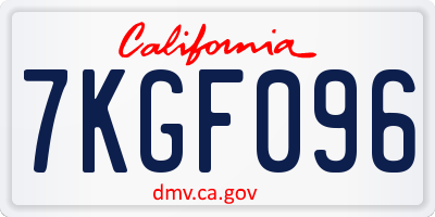 CA license plate 7KGF096