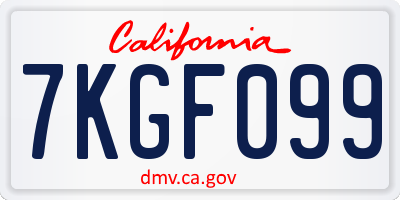 CA license plate 7KGF099