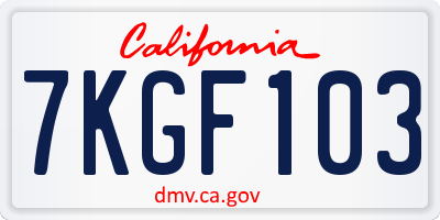 CA license plate 7KGF103