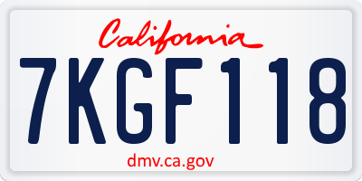 CA license plate 7KGF118