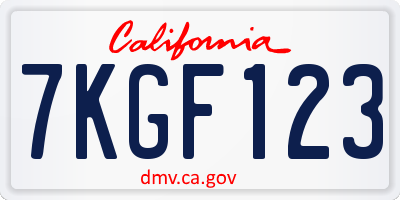 CA license plate 7KGF123