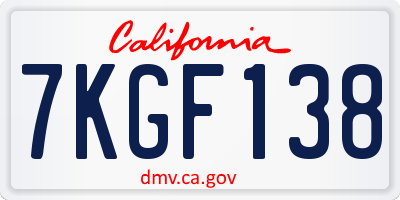 CA license plate 7KGF138