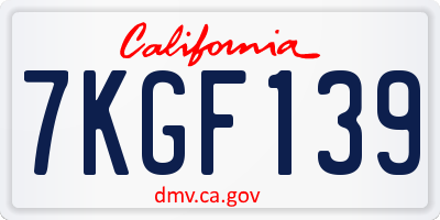 CA license plate 7KGF139