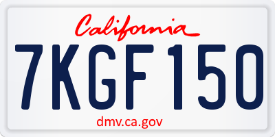CA license plate 7KGF150
