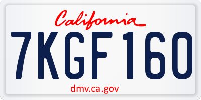 CA license plate 7KGF160