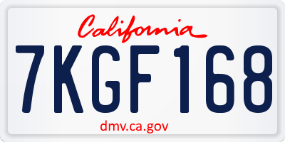 CA license plate 7KGF168