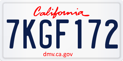 CA license plate 7KGF172