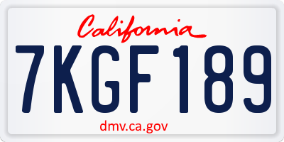 CA license plate 7KGF189