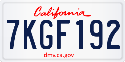 CA license plate 7KGF192