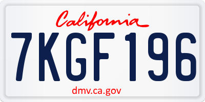 CA license plate 7KGF196