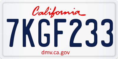 CA license plate 7KGF233