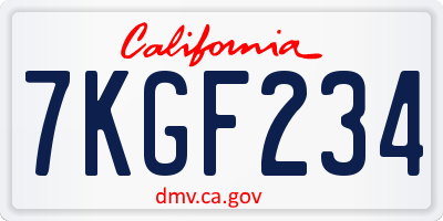 CA license plate 7KGF234