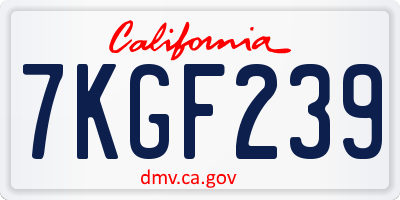 CA license plate 7KGF239