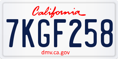 CA license plate 7KGF258