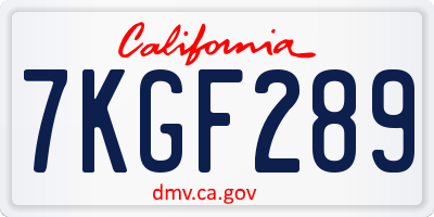 CA license plate 7KGF289
