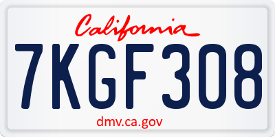CA license plate 7KGF308