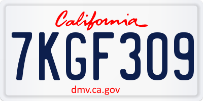 CA license plate 7KGF309