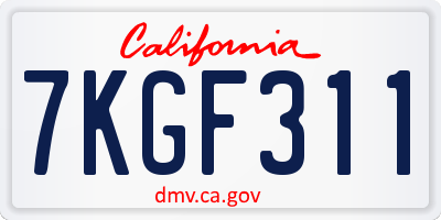 CA license plate 7KGF311